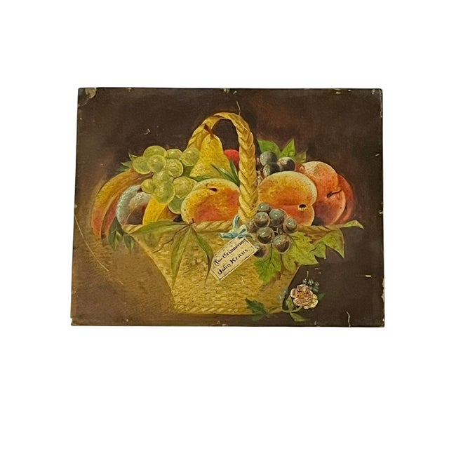 Victorian Pair German 19th Century Still Lives Fruit & Flower Baskets Oil on Board For Sale - Image 3 of 18