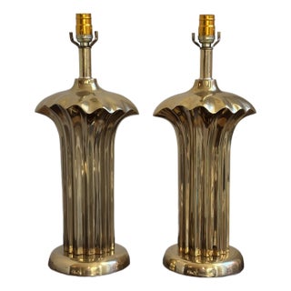 20th Century Pierre Cardin-Style Sculptural Brass Table Lamps — A Pair For Sale