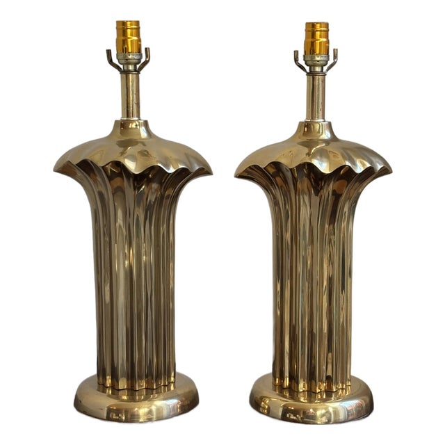 20th Century Pierre Cardin-Style Sculptural Brass Table Lamps — A Pair For Sale