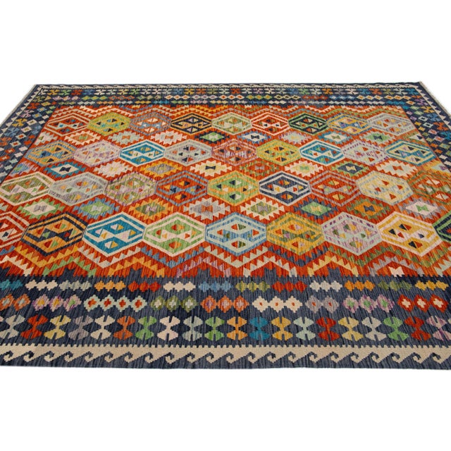 2010s 2010s Modern Flatweave Kilim Wool Rug With Allover Multicolor Design For Sale - Image 5 of 7