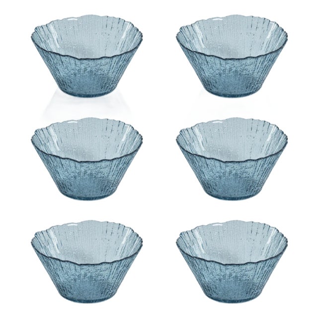 Axel Icy Sapphire Tapered Glass Serving Bowls, Set of 6 For Sale