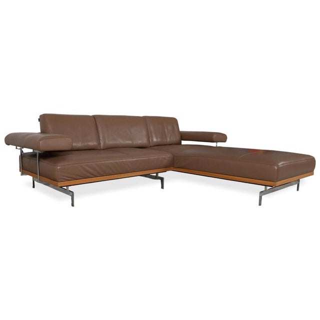 Model 24/7 Corner Sofa and Ottoman in Brown Leather, Wood and Chrome from Joop, Set of 2 For Sale - Image 5 of 18