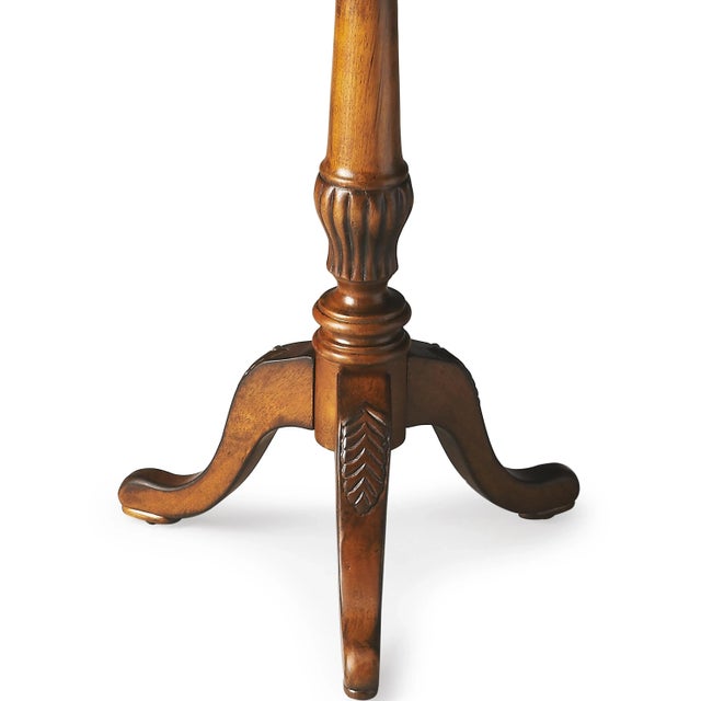 Spritely Home Accent Furniture Dansby Pedestal Accent Table, Medium Brown For Sale - Image 4 of 5