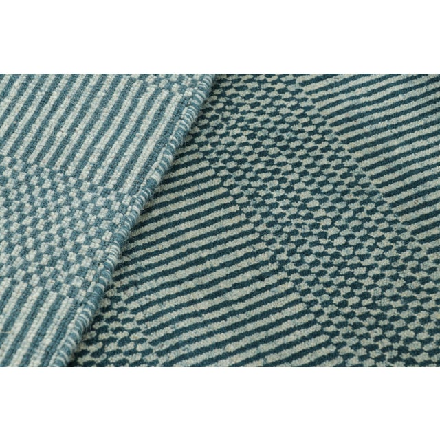 Blue Rug & Kilim’s Modern Rug in Blue and Cream, With Stripes and Geometric Patterns For Sale - Image 8 of 8