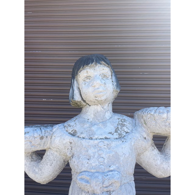 Beaux-Arts 1940's Concrete "Bird Girl" (Peasant Girl) Bird Feeder 47" Tall From Augusta Georgia Estate For Sale - Image 3 of 13