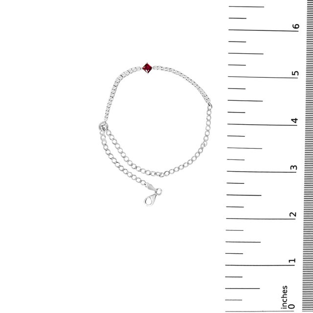 Early 21st Century .925 Sterling Silver Created Ruby and Sapphire Adjustable Tennis Chain Bracelet For Sale - Image 5 of 5