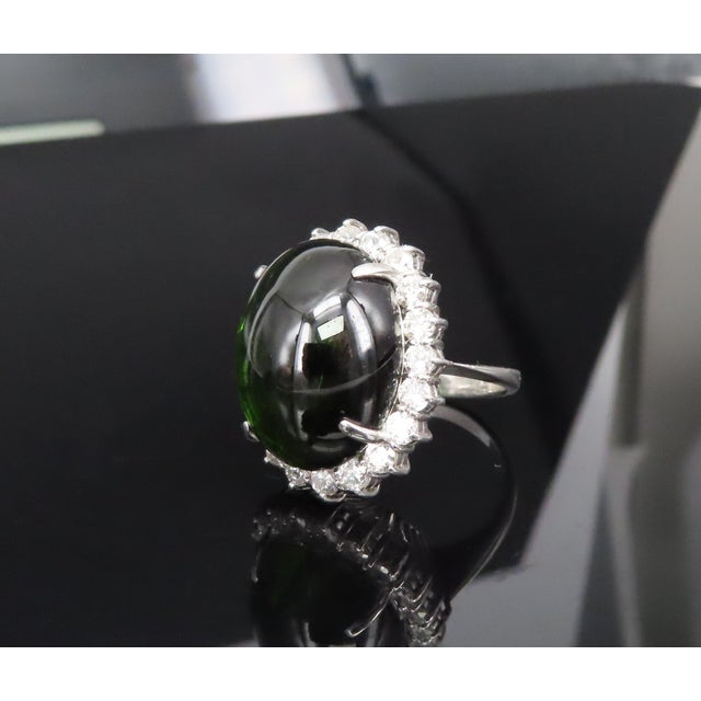Metal Late 20th Century Massive 26.18ct Green Tourmaline 1.83ct Diamond 18k White Gold Ring Size 4.75 For Sale - Image 7 of 18