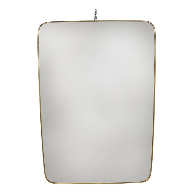 Vintage Brass-Edged Mirror in the style of Giò Ponti, 1950s For Sale