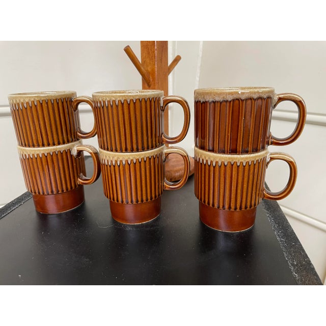 1970’s Stacking Ceramic Cups and Wood Stand - Set of 7 For Sale In Nashville - Image 6 of 7