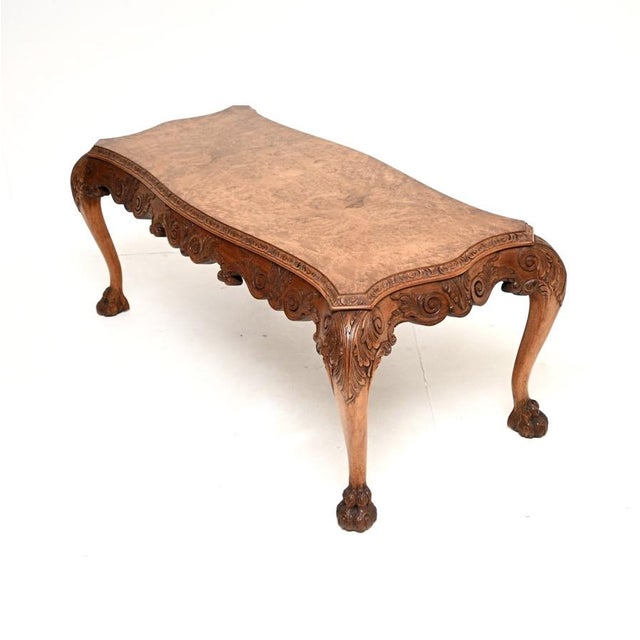 Vintage Queen Anne Style Burr Walnut Coffee Table, 1920 For Sale - Image 3 of 8