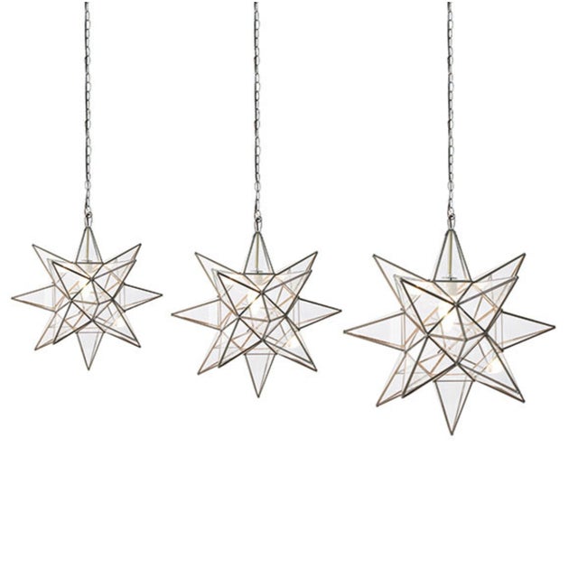Boho Chic Matthew Izzo Home 20" Clear Glass Moravian Star Pendant Light With Oxidized Metal Trim For Sale - Image 3 of 3