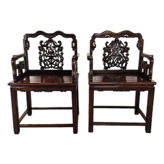Pair of 19th Century Chinese Rosewood Throne Chairs, Circa 1900 For Sale
