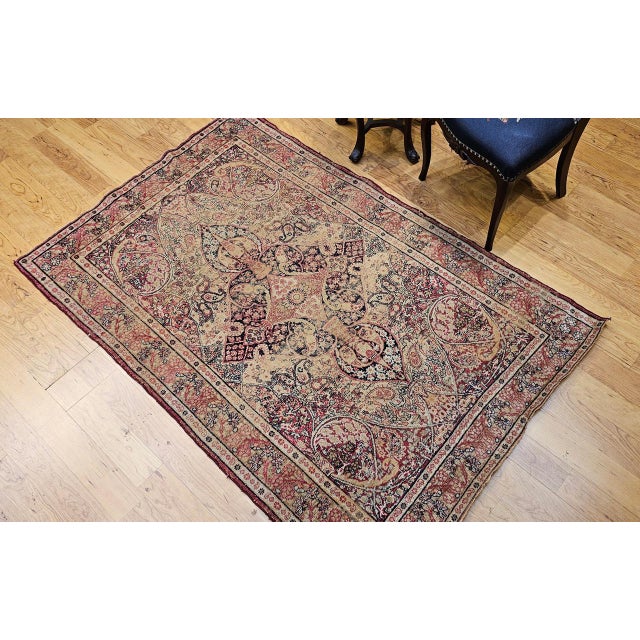 19th Century Persian Kerman Lavar Rug, Hand-Knotted Wool, Floral Pattern, Ivory & Red, 4x6 For Sale - Image 15 of 15