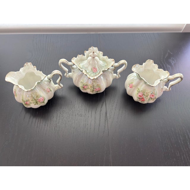 White Antique Rs Prussia Porcelain Creamer and Lidded Sugar Bowl Set - Set of 3 For Sale - Image 8 of 8