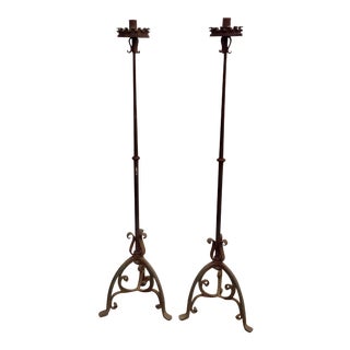 19th Century or Earlier Forged Iron Torcheres - a Pair For Sale