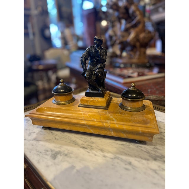 Traditional Early 19th Century Italian Empire Bronze & Sienna Marble Inkwell For Sale - Image 3 of 10