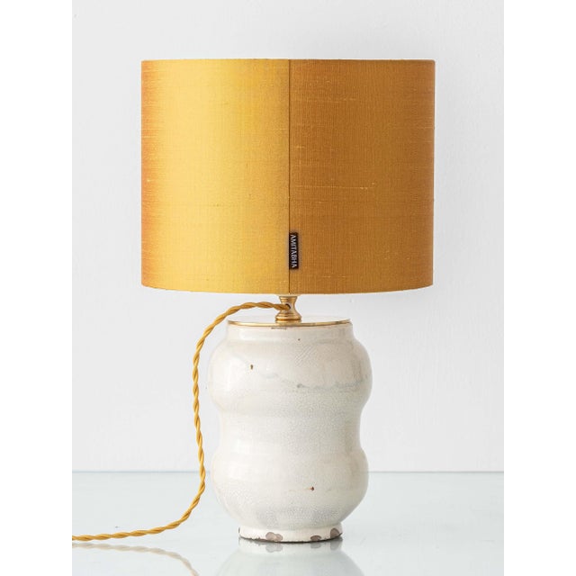 Italian Apothecary Jar Table Lamp with New Dupion Silk Lampshade from Deruta, 1800s For Sale - Image 11 of 12