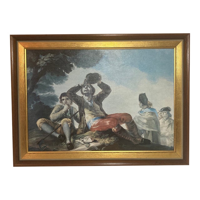 Vintage Framed Canvas Print "The Drinker" After Francisco De Goya - Old World Style For Sale
