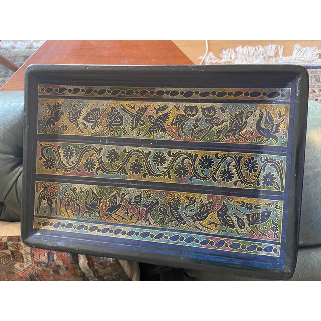 Burmese “Kun-it” lacquerware tray, crafted with the traditional sgraffito engraving lacquer technique in different colors...