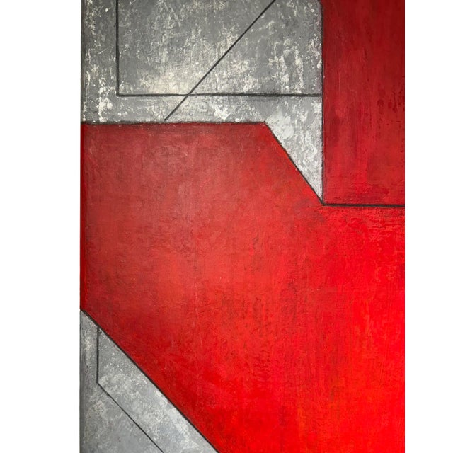 2020s Contemporary Large Vertical Geometric Abstract Red Silver Leaf by Stephen Cimini For Sale - Image 5 of 8