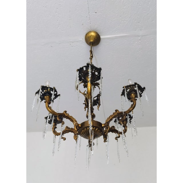 1970s Vintage Solid Bronze Rococo Cherub Chandelier 6 Light Putti Centerpiece Hollywood Regency For Sale - Image 4 of 13