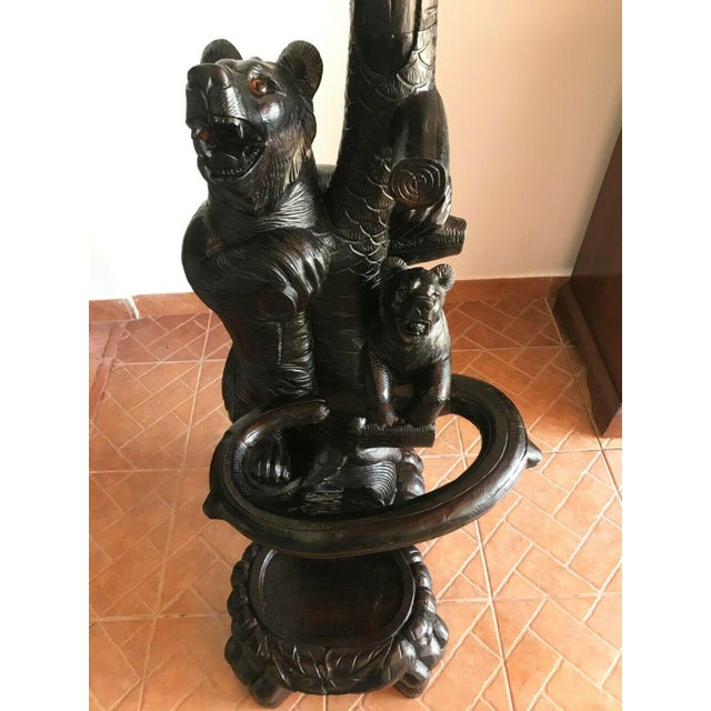 19th Century Black Forest Bear Hall Tree, Umbrella Stand, Depicting