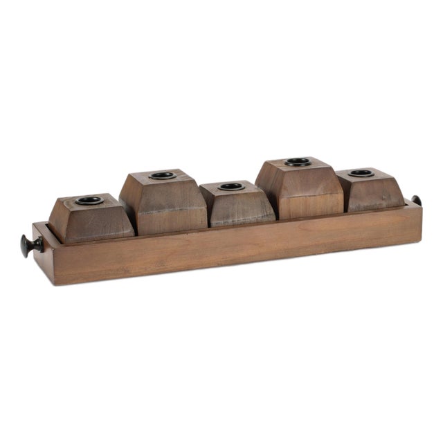 Wooden Drawer Taper Candle Holders 18"L For Sale