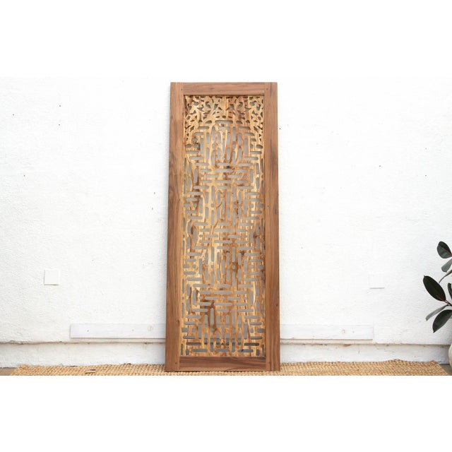 Tan 84" Organic Modern Lattice Carved Door For Sale - Image 8 of 9