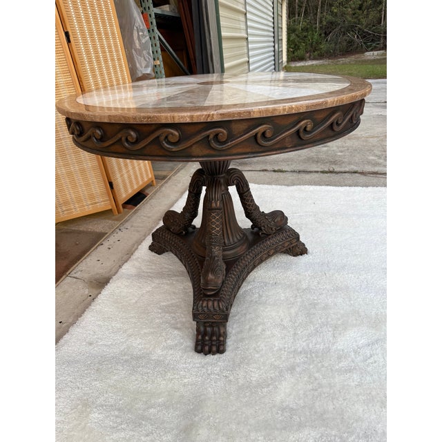 1980s Round Regency Style Center Table With Koi Motif Pedestal For Sale In Naples, FL - Image 6 of 16
