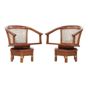 Jim Peed for Hickory Model 5105 Mid Century Mahogany Swivel Chairs - Pair