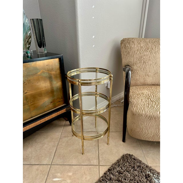 French Brass Three-Tier Round Side Table For Sale - Image 10 of 17