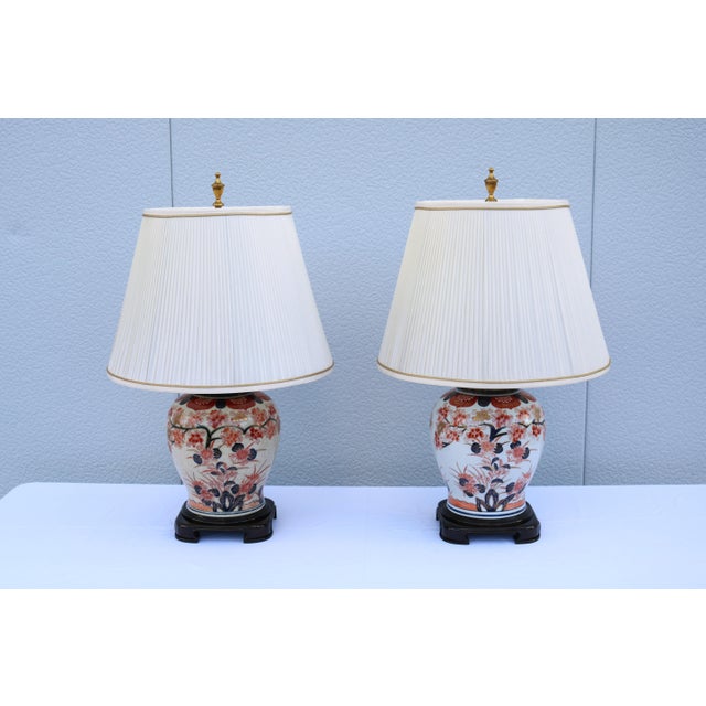 Japanese Late 20th-Century Wildwood Japanese Imari Porcelain Ginger Jar Table Lamps, a Pair For Sale - Image 3 of 18