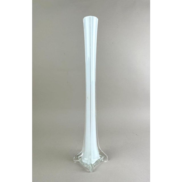 Glass 20th Century White and Clear Murano Glass Long Neck Vase, Italy, 1960s For Sale - Image 7 of 14