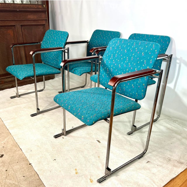 For sale are these very nice sleek metal frame chairs that were made in Finland around the 1980s.