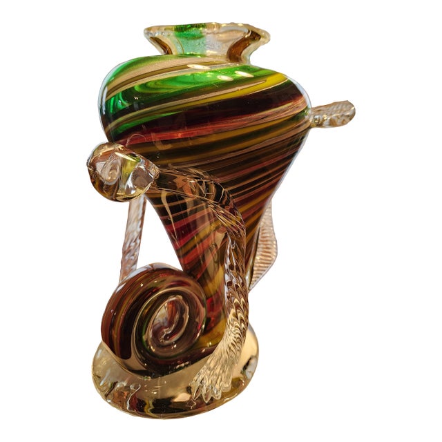 Vintage Murano Ribbon Art Glass Trumpet Vase – Jico Import, C. 1970s For Sale