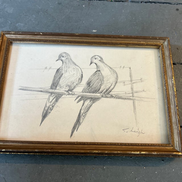 Contemporary original “Dove Love” pencil drawing by Stephen Heigh. Signed and framed. Measures about 7x4.5 or 7.75x5.25...