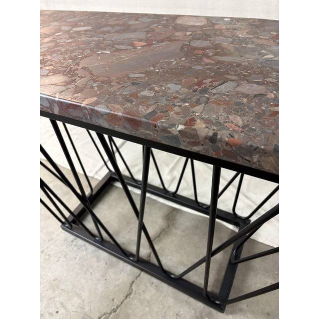 Contemporary Breccia Marble Console Table With Hand‑Formed Matte‑Black Steel Base by Jon Little For Sale - Image 3 of 13