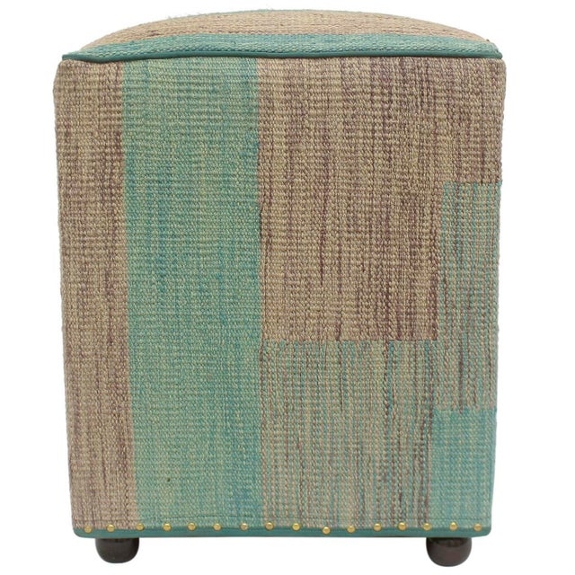Wood Abstract Handmade Kilim Upholstered Ottoman For Sale - Image 7 of 8