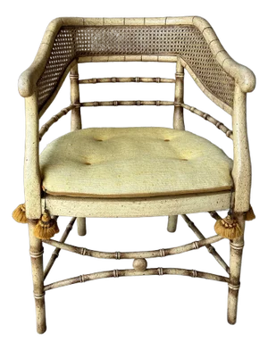 Mid 20th-Century Palm Beach Regency Faux Bamboo & Cane Armchair