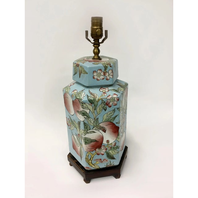 Chinese Hexagonal Vase Lamp with Longevity Peaches For Sale - Image 3 of 4