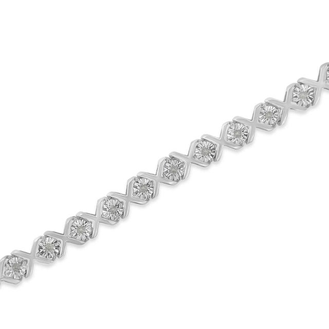 .925 Sterling Silver 1/10 cttw Miracle-Set Round-Cut Diamond "X" Link Tennis Bracelet (I-J color, I2-I3 clarity) - 7.25" For Sale - Image 4 of 8