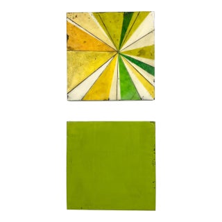 "Citrus Sunshine" by Gina Cochran - Original Encaustic Collage Paintings - 2 Panels For Sale