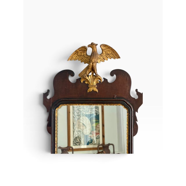 Wood Antique Regency Style Burl Walnut & Giltwood Eagle Mirror For Sale - Image 7 of 8