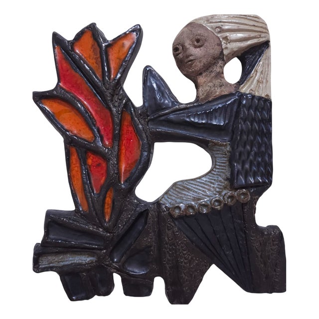 Mid-Century Art Pottery Wall Tile from Elisabeth Vandeweghe, Belgium, 1960s For Sale
