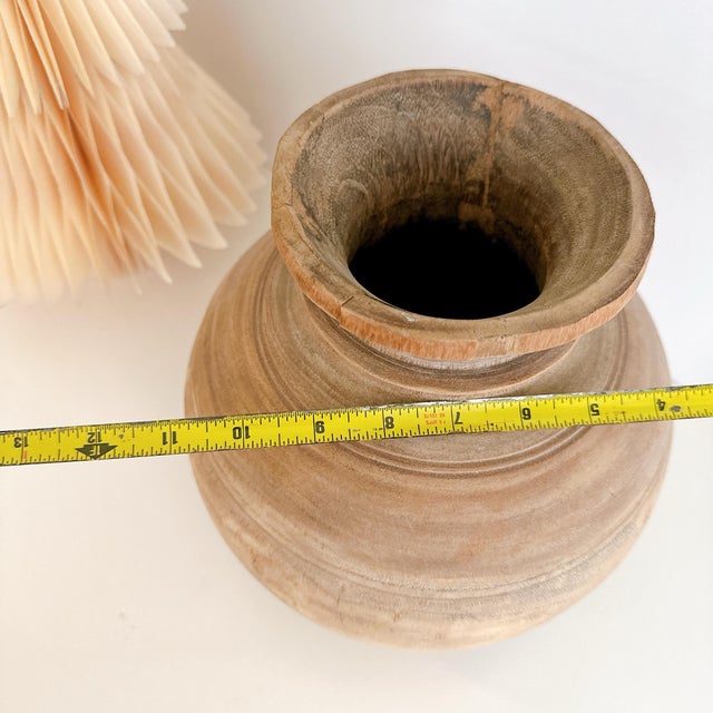Tan Vintage Primitive Handcrafted Wooden Vase – One of a Kind For Sale - Image 8 of 12