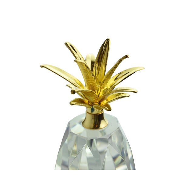Late 20th Century Late 20th Century Tall Crystal Pineapple With Gold Crown of Leaves For Sale - Image 5 of 6