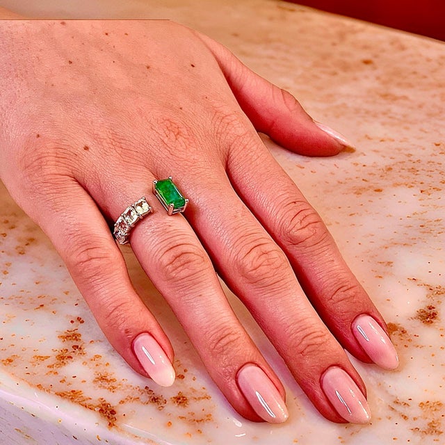 Magnificent Natural Emerald and White Sapphire Ring Size 6.5 14k W Gold 4.95 TCW Certified $5,950 310639 This is a Unique...