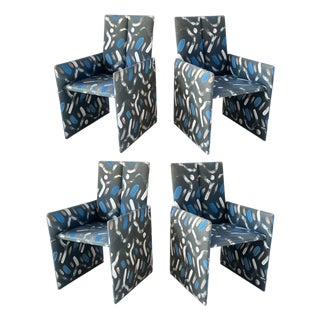 Vladimir Kagan for Preview Hand Painted Fabric Dining Chairs For Sale