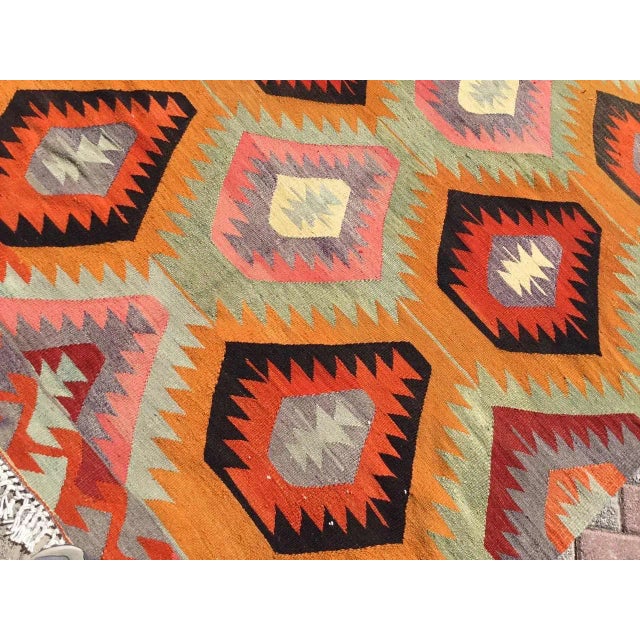 Vintage Diamond Design Kilim Rug - 67" X 102" For Sale - Image 4 of 11