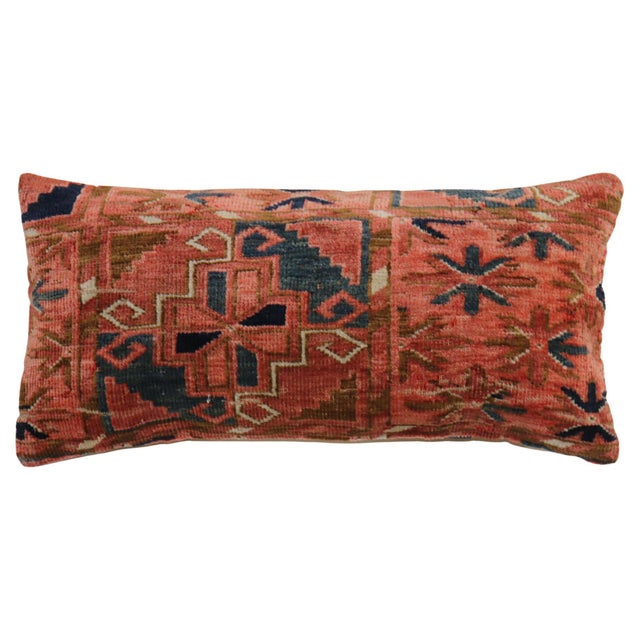 Pillow made from a 19th-century Turkeman rug in a bolster size. Measures: 12" x 24".